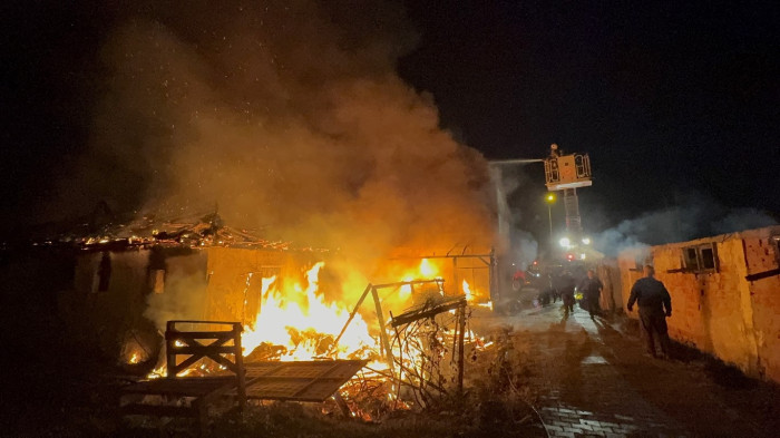 Düzce'de 2 ev ve odunluk alev alev yandı