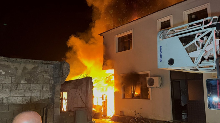 Düzce'de 2 ev ve odunluk alev alev yandı