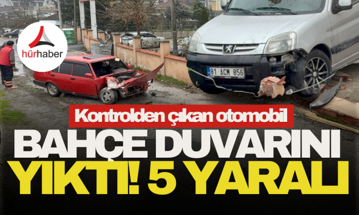 Kontrolden çıkan otomobil bahçe duvarını yıktı! 5 yaralı