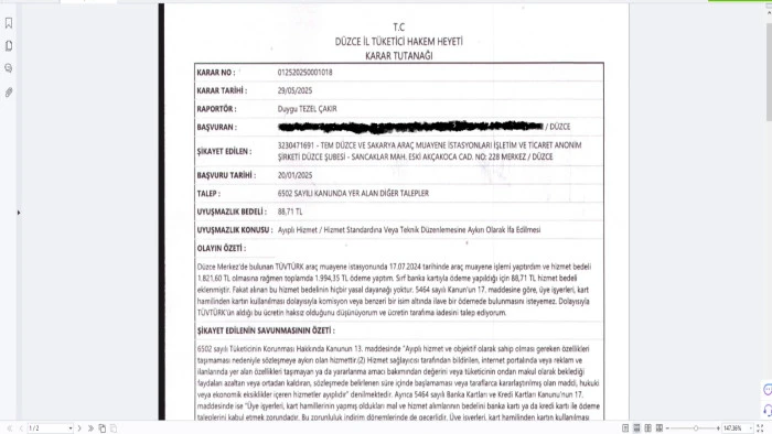 Araç muayene istasyonunda Tüketici hakem heyeti, haksız alınan komisyon ücretine dur dedi