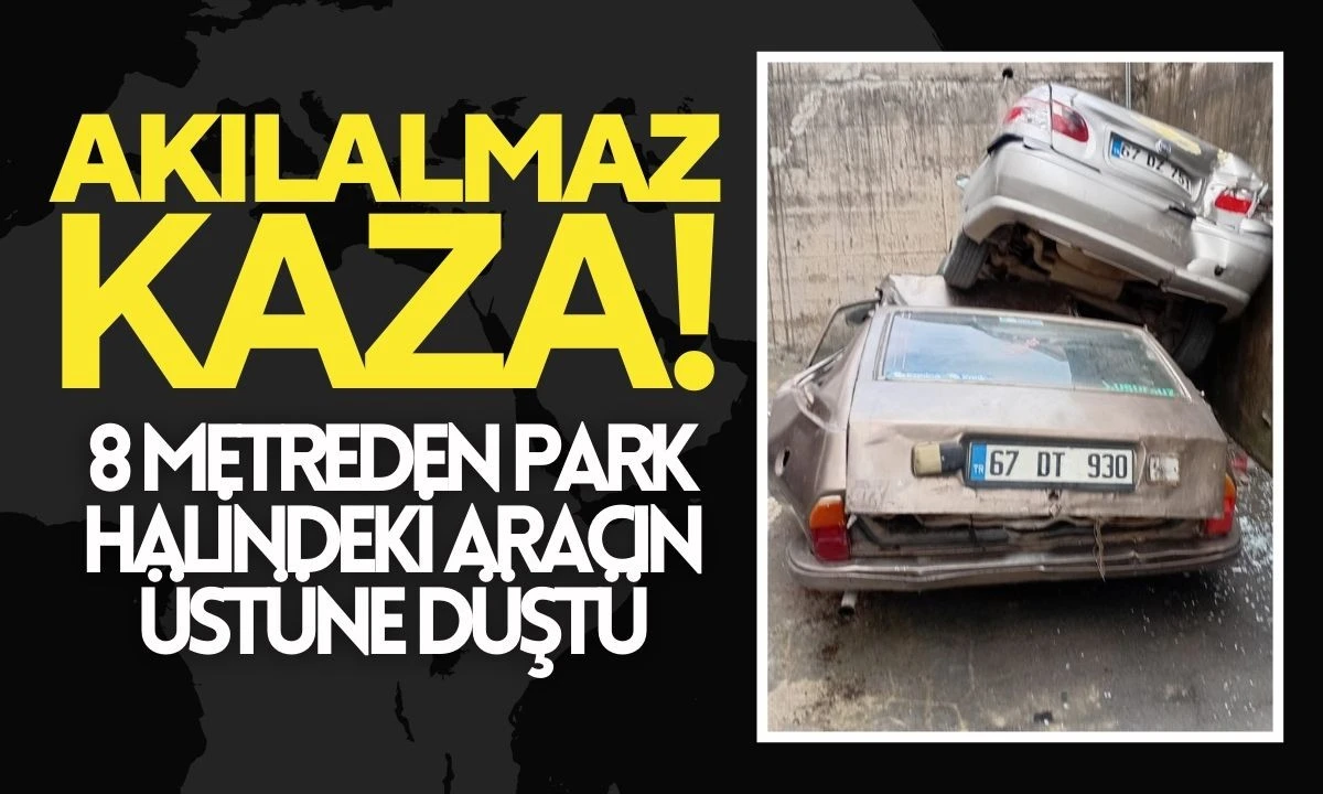 8 Metreden Park halindeki aracın üstüne düştü