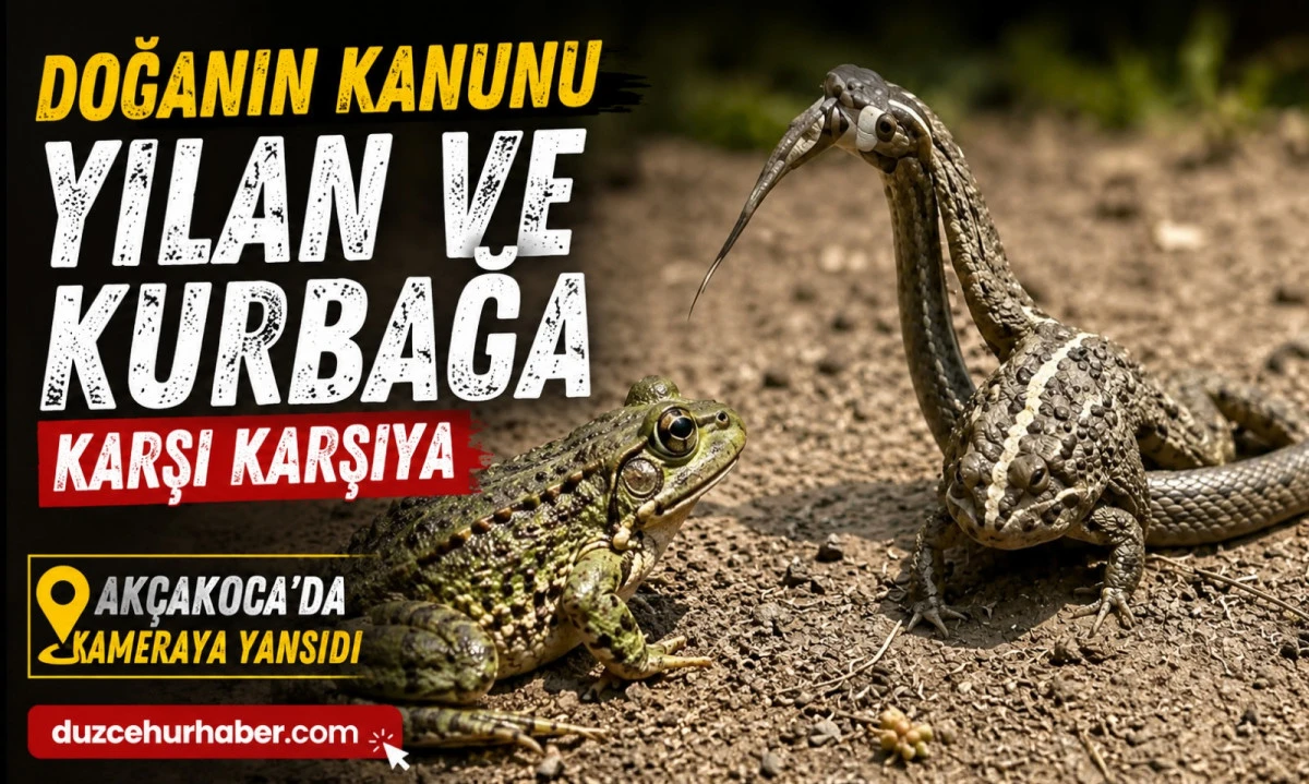 Ak&ccedil;akoca&rsquo;da Doğanın Kanunu Kamerada: Yılanın Kurbağa Avı G&ouml;r&uuml;nt&uuml;lendi