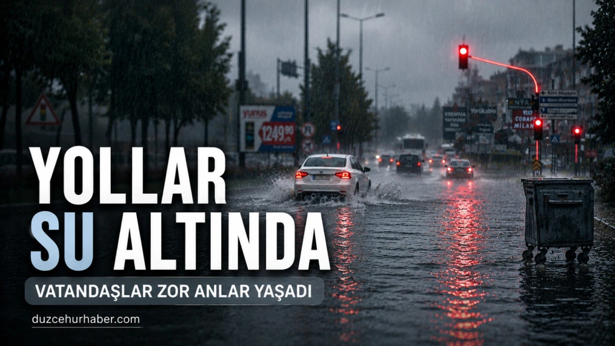 Aniden Bastırdı! D&uuml;zce&rsquo;de Yollar Su Altında Kaldı