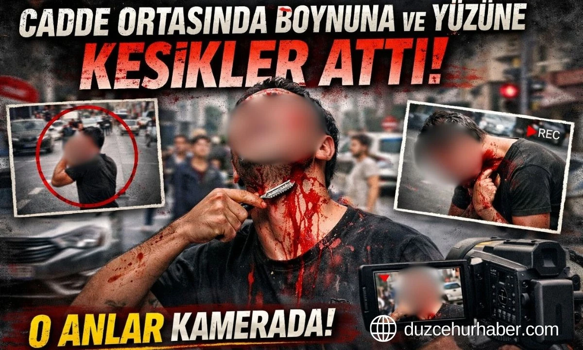 Cadde Ortasında Kendine Bı&ccedil;ak Attı! O Anlar Kameraya Yansıdı