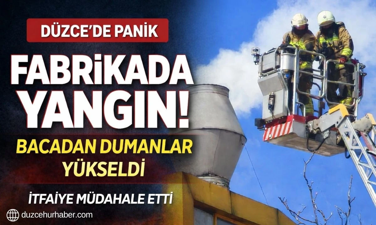 D&uuml;zce Kaynaşlı&rsquo;da Fabrika Yangını: Bacadan Alevler Y&uuml;kseldi