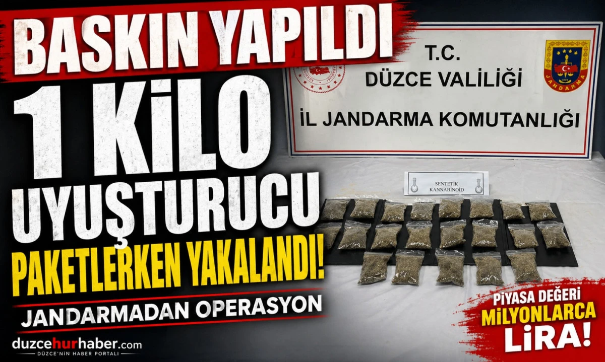 D&uuml;zce&rsquo;de Baskın! 1 Kilo Uyuşturucuyu Paketlerken Yakalandı