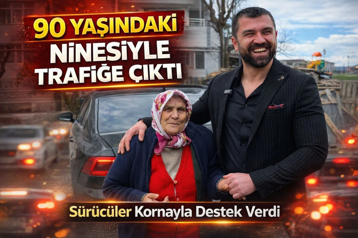 D&uuml;zce&rsquo;de Duygulandıran G&ouml;r&uuml;nt&uuml;! 90 Yaşındaki Ninesiyle Trafiğe &Ccedil;ıktı