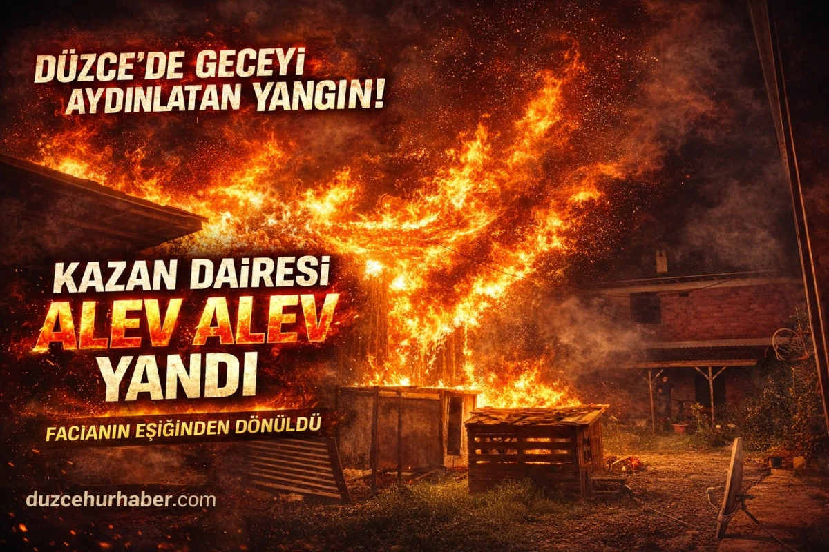 D&uuml;zce&rsquo;de Geceyi Aydınlatan Yangın! Kazan Dairesi Alev Alev Yandı