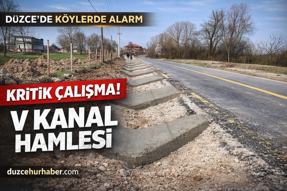 D&uuml;zce&rsquo;de K&ouml;yde Kritik &Ccedil;alışma! Su Taşkınlarına Karşı V Kanal Hamlesi