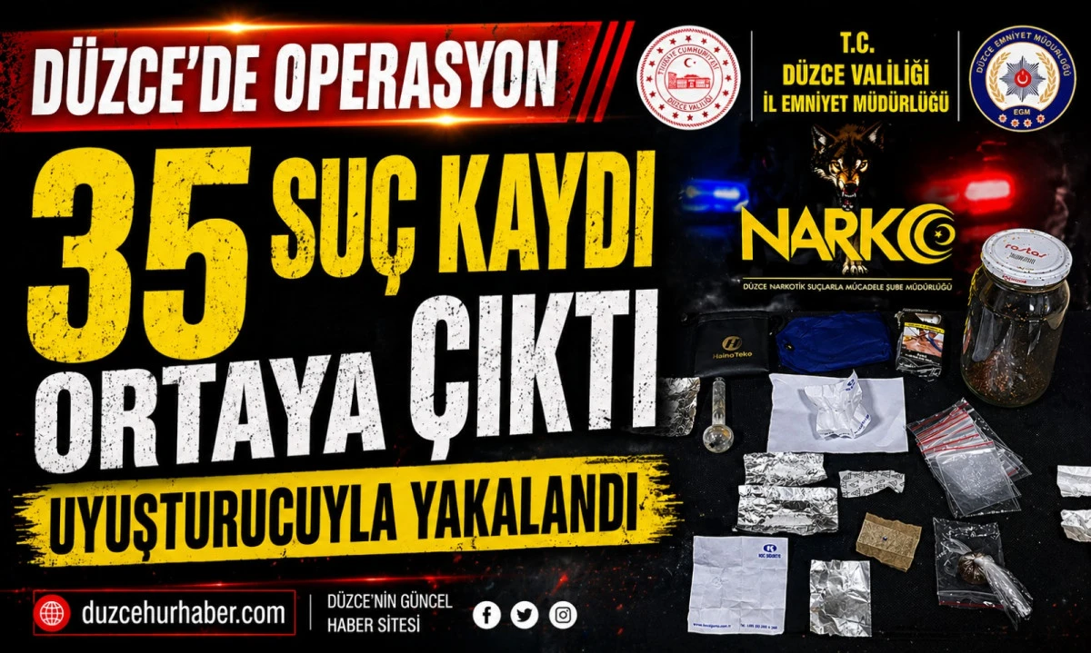 D&uuml;zce&rsquo;de Operasyon! 35 Su&ccedil; Kaydı Olan Şahıs Uyuşturucuyla Yakalandı