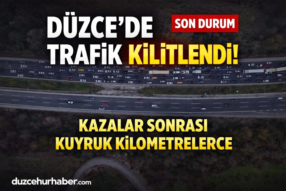 D&uuml;zce&rsquo;de otoyolda kaza sonrası yoğunluk! Anadolu Otoyolu&rsquo;nda trafik durma noktasına geldi