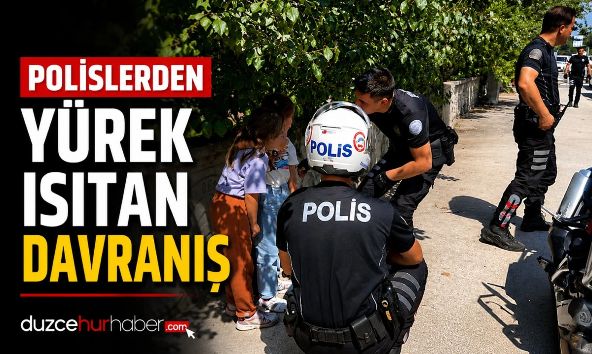 D&uuml;zce'de y&uuml;rek ısıtan anlar! Korkan &ccedil;ocuklara ilk koşan polis oldu
