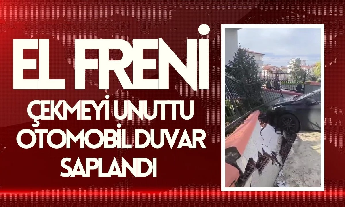 El freni çekmeyi unuttu otomobil duvar saplandı 