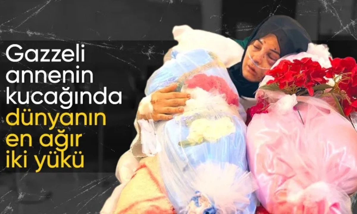 Gazzeli bir anne katledilen evlatlarına son defa sarılıyor