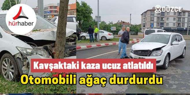 Kavşakta iki otomobil çarpıştı;2 yaralı