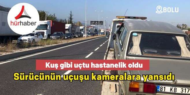 Kuş gibi uçtu hastanelik oldu Sürücünün uçuşu kameralara yansıdı 