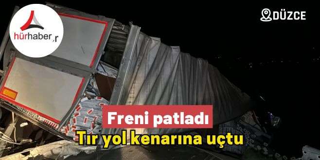 Lastiği patlayan tır kanala uçtu