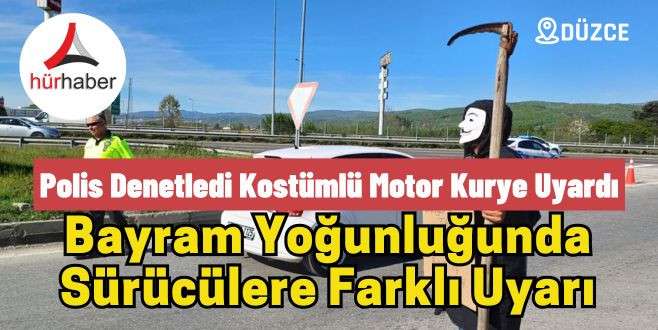 Polis denetledi kostümlü motor kurye uyardı