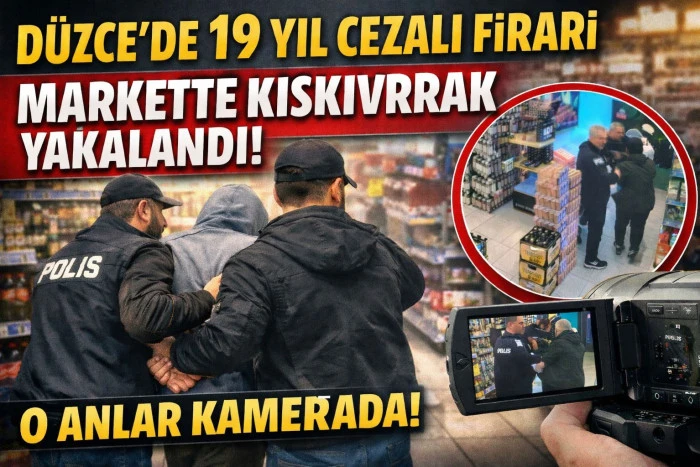 D&uuml;zce'de 19 yıl hapisle aranan şahıs markette yakalandı