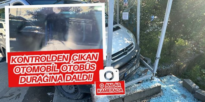 Kontrolden çıkan otomobil otobüs durağına daldı! 