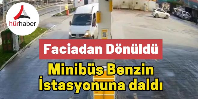 Düzce'de kontrolden çıkan minibüs benzin istasyonuna daldı