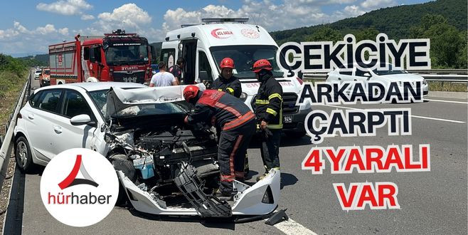 TEM Otoyolu Kaynaşlı Otomobil çekiciye arkadan çarptı 4 yaralı