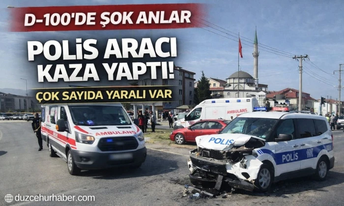 D&uuml;zce&rsquo;de ş&uuml;pheliyi g&ouml;t&uuml;ren polis aracı kaza yaptı! 2&rsquo;si polis 6 yaralı