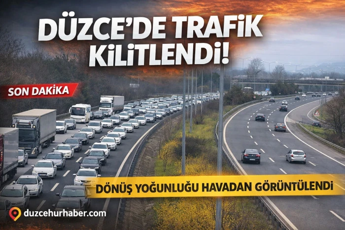 Bayram d&ouml;n&uuml;ş&uuml; kabusu! D&uuml;zce&rsquo;de kilometrelerce kuyruk