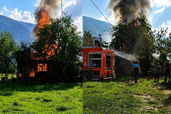 D&uuml;zce'de alevler tek katlı evi sardı! Kullanılamaz hale geldi