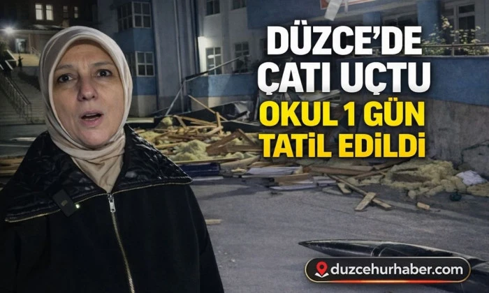 D&uuml;zce İl Milli Eğitim M&uuml;d&uuml;r&uuml; G&uuml;lşen &Ouml;zer, &ccedil;atısı u&ccedil;an okulda incelemelerde bulundu