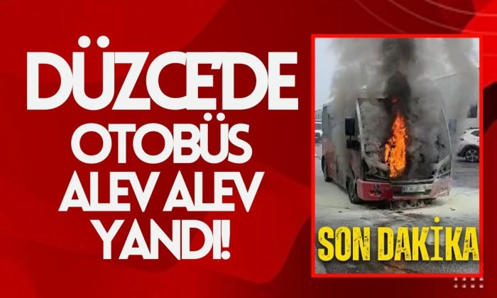 Düzce İlinde Halk otobüsü alev alev yandı