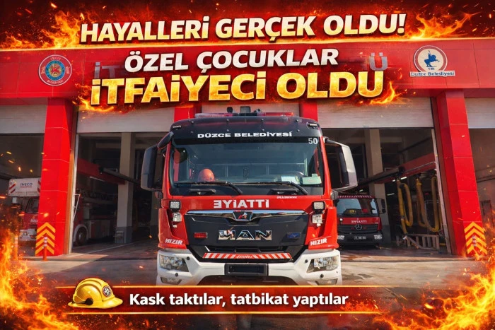 &Ouml;zel &ccedil;ocuklar itfaiyeci oldu, kask takıp itfaiye aracına bindiler