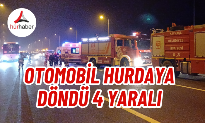 Otoyolda tıra arkadan çarpan otomobil hurdaya döndü: 4 yaralı