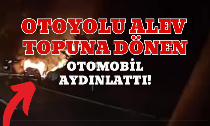 Otoyolu alev topuna dönen otomobil aydınlattı!  