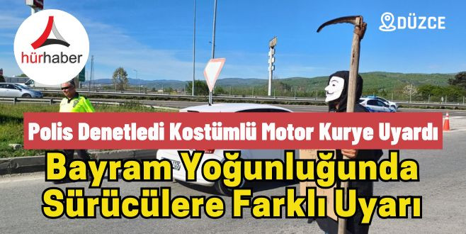 Polis denetledi kostümlü motor kurye uyardı