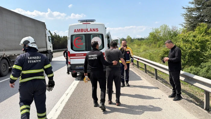 Cam y&uuml;kl&uuml; tırda yangın paniği