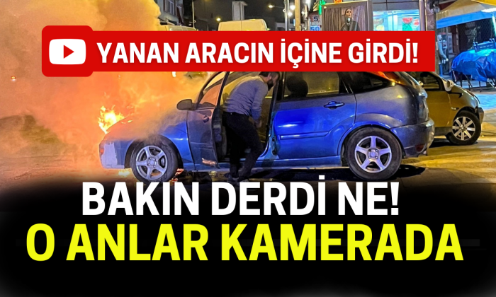 Cep telefonunu almak için yanan aracın içine girdi