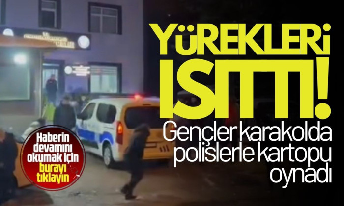 Gençler karakolda polislerle kartopu oynadı!